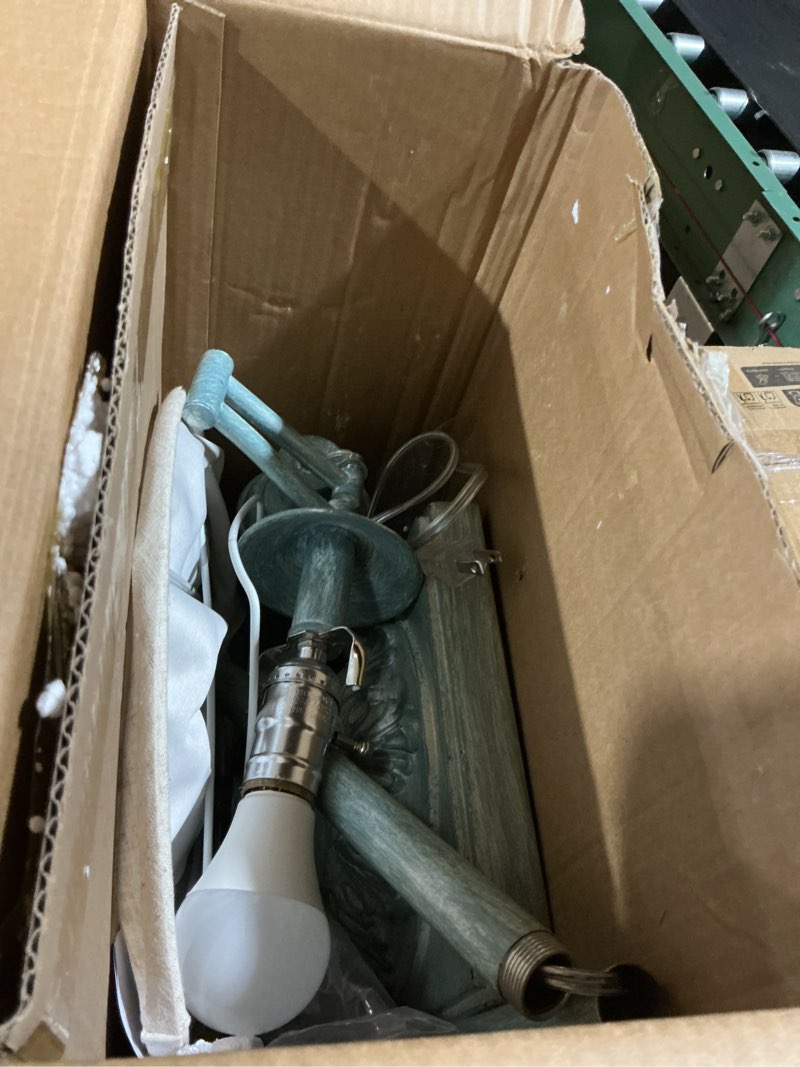 Condition photo showing As Is for Traditional LED Floor Lamp with 350° Adjustable Swing Arm Lamp – Vintage Standing Pole lamp for Living Room, Bedroom and Office – Rustic Upright Floor Light for Home Décor with Faux Silk Fabric Shade Antique Green