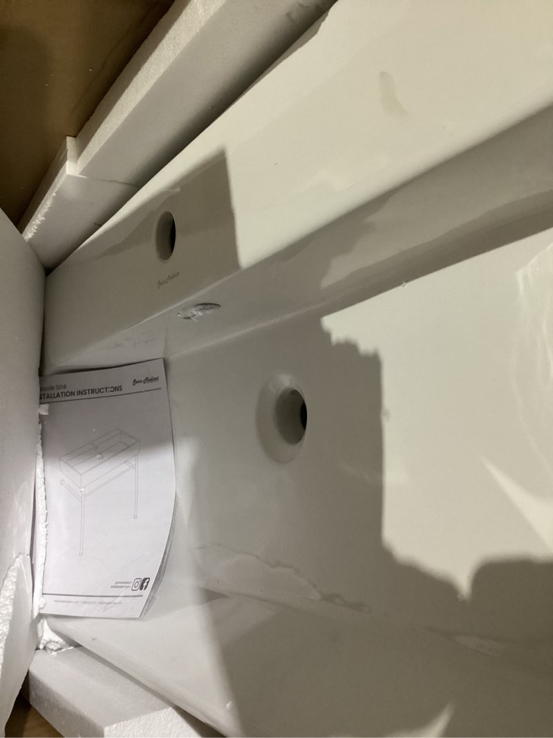 Condition photo showing Good Condition for Claire 30" Ceramic Console Sink White Basin Brushed Gold Legs 30 in. Brushed Gold Legs