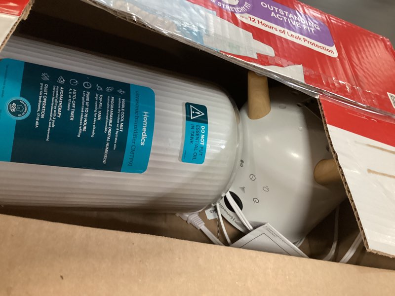 Condition photo showing As Is for Homedics Ultrasonic Humidifier - Large Deluxe Air Humidifiers for Bedroom, Plants, Office - Top-Fill 1.47-Gallon Tank, Cool Mist, Essential Oil Pads and Built-In Timer, 3 Speed Settings, White