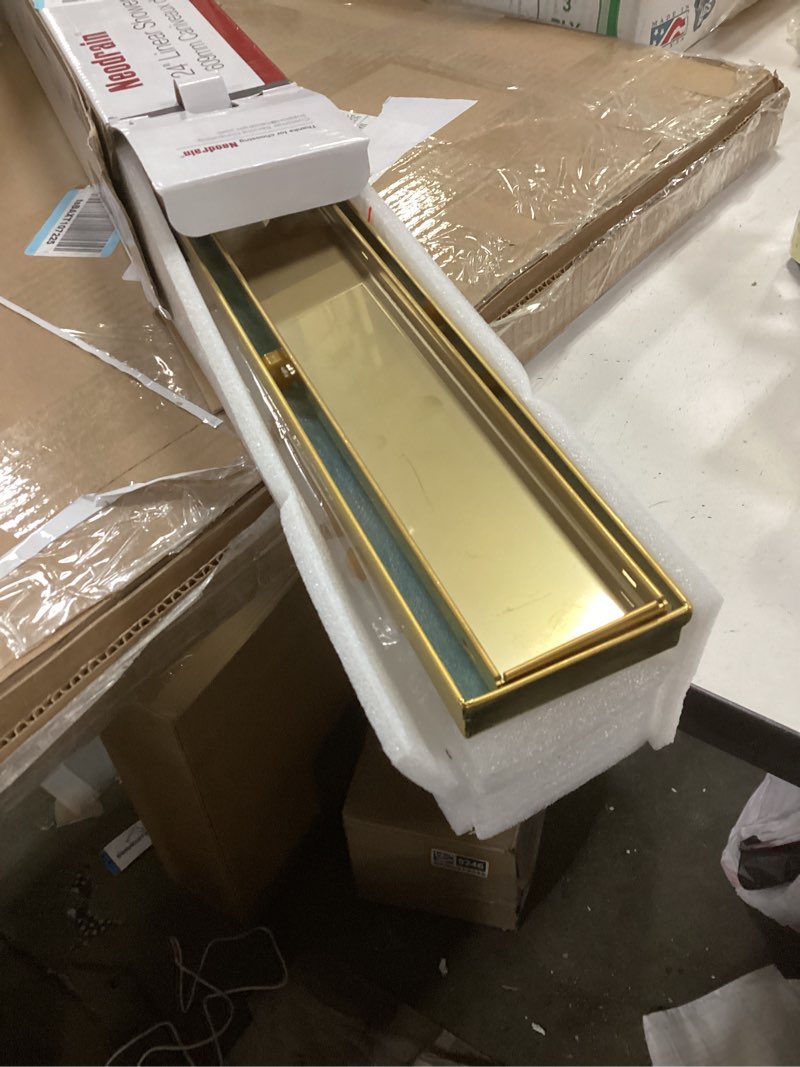 Condition photo showing Good Condition for Neodrain 24-Inch Gold Linear Shower Drain with Tile Insert Cover, Golden 304 Stainless Steel Rectangle Shower Floor Drain, Linear Drain with Leveling Feet, Hair Strainer, CUPC Certified Gold 24 IN