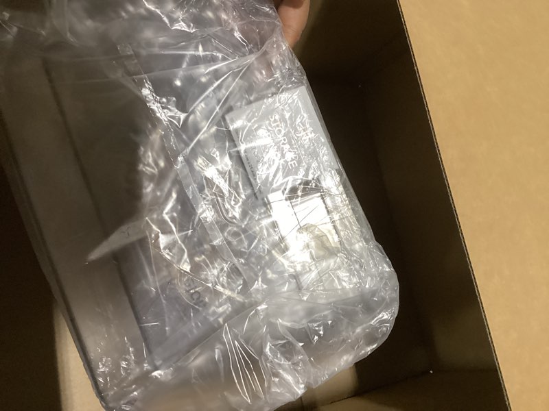 Condition photo showing Good Condition for isaac jacobs 2-pack square clear storage bins (10” l x 10” w x 6.1” h) w/cutout handles, plastic org
