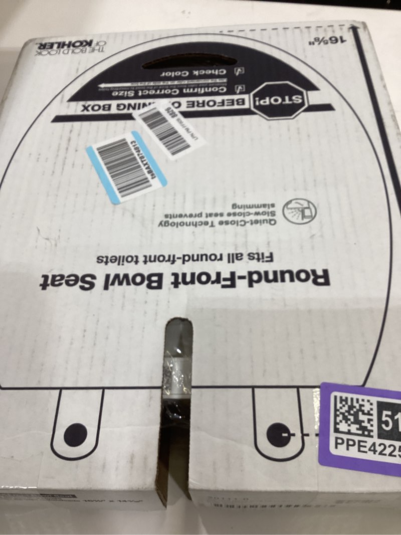 Condition photo showing New/Like New for KOHLER 20111-0 Brevia, Slow Close Toilet Seat, Round Toilet Seat, Grip-Tight Bumpers Quick-Attach Hardware, White White Round Quiet-Close