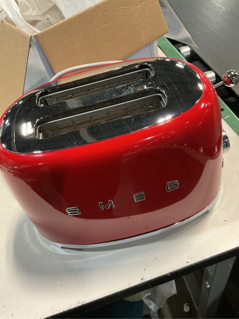 Condition photo showing Good Condition for SMEG 2 Slice Toaster with 6 Presets and Defrost Function and Removable Crumb Tray TSF01RDUS, RED 2 Slice Red