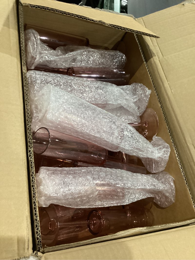 Condition photo showing As Is for 50 pcs pink champagne flutes plastic 5.4 oz clear acrylic champagne flutes sparkling wine glasses wedding table decorations reusable for valentines toasting engagement party supplies pink 50 pack