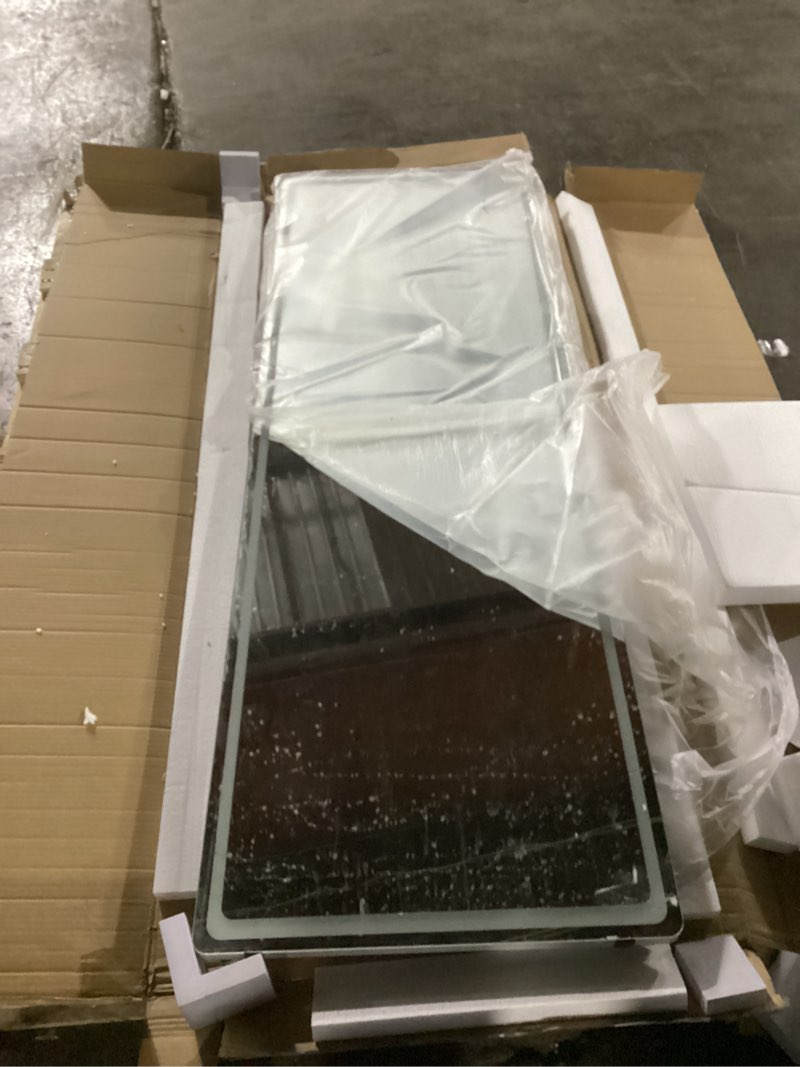 Condition photo showing As Is for Hasipu Full Length Mirror with Lights, 65" x 22" LED Floor Mirror, Full Body Dressing Standing, Hanging Mounted Mirror for Living Room Bedroom Cloakroom, Round White White 65"L x 22"W