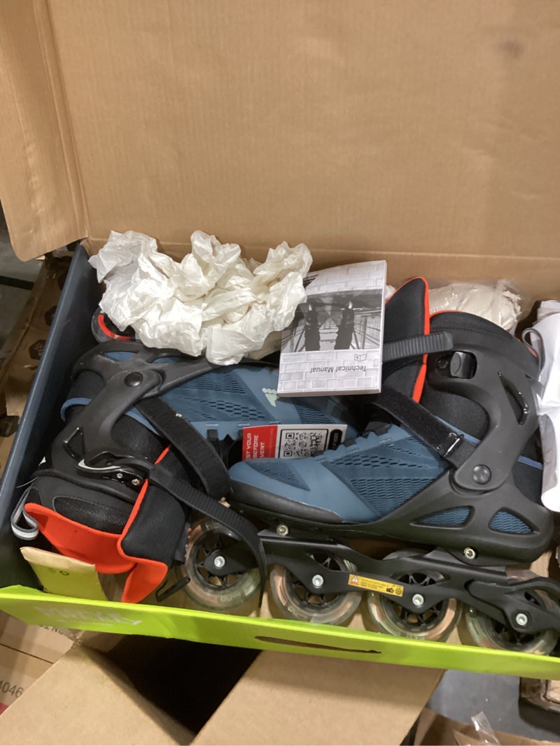 Condition photo showing As Is for rollerblade macroblade 90 men's adult fitness inline skate, orion blue/spicy orange, performance inline skates 7