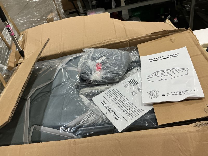 Condition photo showing Good Condition for torevsior foldable baby playpen with mat, 50"×71" f oldable p laypen for babies and toddlers, indoor & outdoor kids safety play pen, portable play yard, foldable baby playpen with 50 ocean balls grey 50"×71"