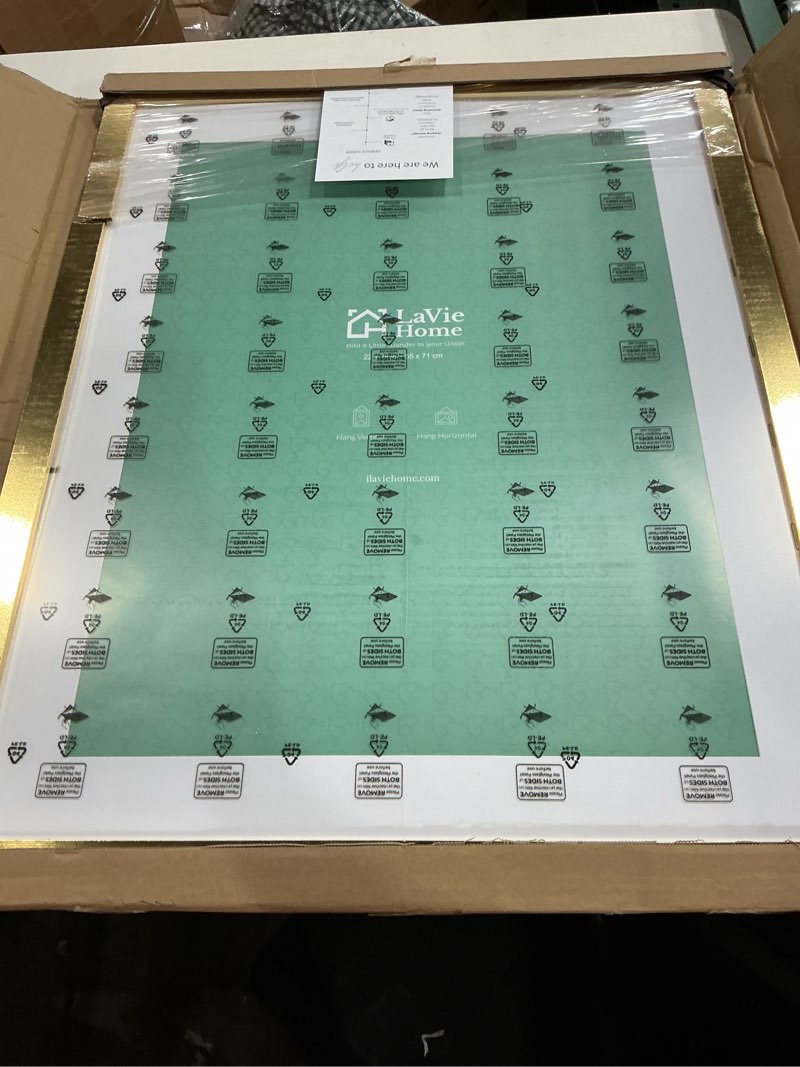 Condition photo showing New/Like New for lavie home 22x28 picture frame gold poster frame,display pictures 18x24 with mat or 22x28 without mat, stable and sturdy frame and polished plexiglass, horizontal and vertical format of the walls 22x28 gold