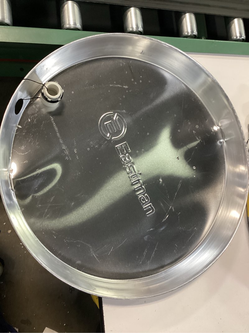 Condition photo showing As Is for eastman 20-in id aluminum water heater drain pan with pvc