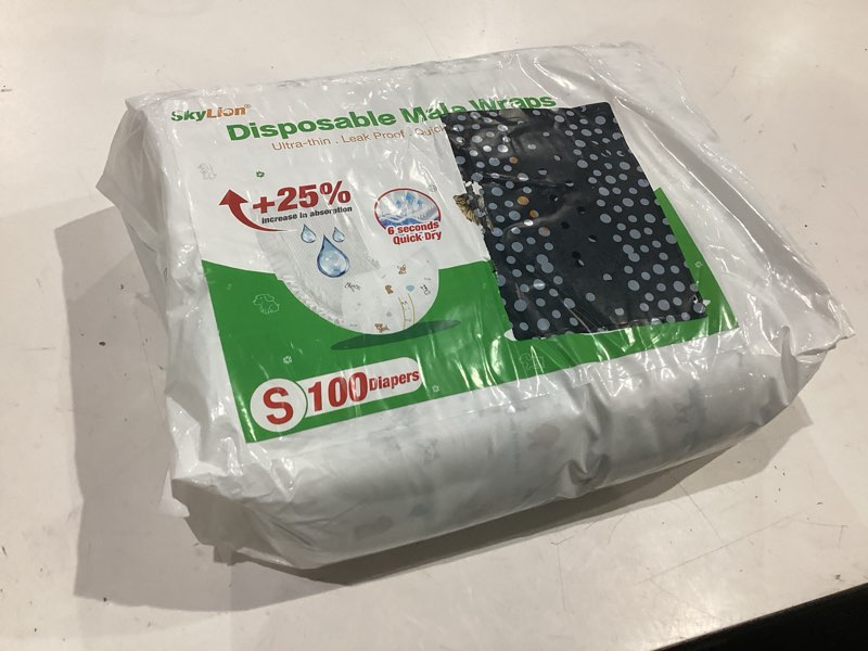 Condition photo showing New/Like New for dog diapers male disposable super absorbent, 100 count, male dog wraps leak proof, ultra dry & breathable, small small (pack of 100)