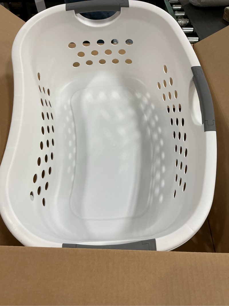 Condition photo showing Good Condition for iris usa laundry basket hamper bag, large plastic 50l / 1.5 bushel dirty clothes sorter bin organizer for blankets bathroom dorm bedroom with ventilation holes hip hold built-in carry handles, white 50l - 1 pack hip holder
