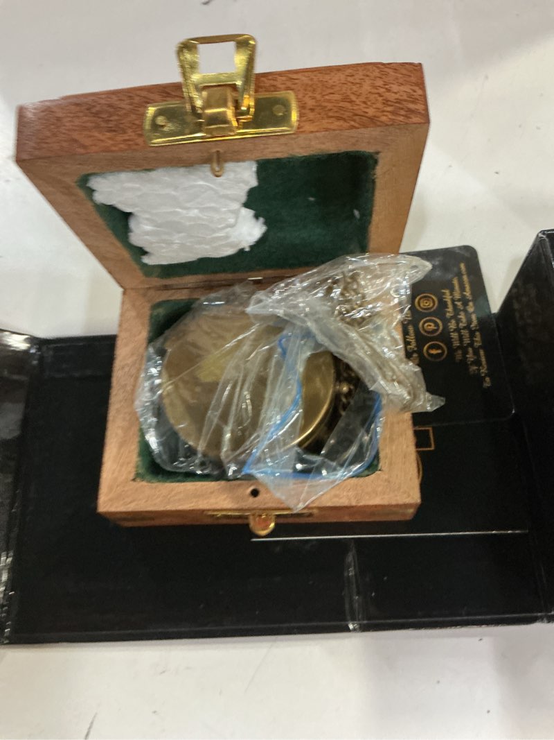 Condition photo showing Good Condition for god's path compass – communion & confirmation gift for teenage boys | baptism religious gifts for men, christian, catholic, graduation | sentimental & inspirational present – greeting card included god's path - wooden box