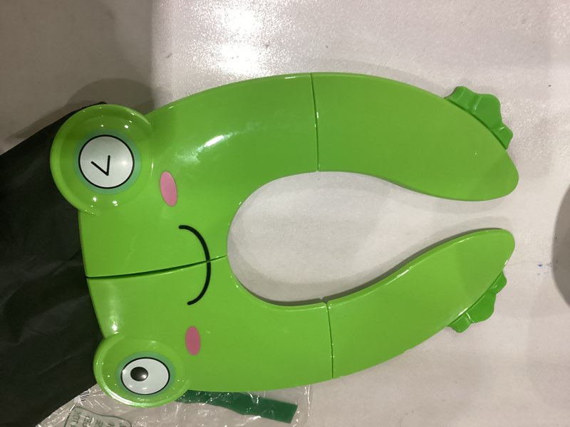 Condition photo showing As Is for Portable Potty Seat for Toddler Travel - Foldable Non-Slip Potty Training Toilet Seat Cover for Boys Girls, Baby Kids with Drawstring Bag (Green Frog)