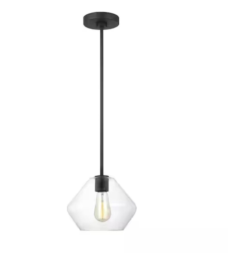 Jett 1-Light Midnight Black Transitional Dimmable Indoor/Outdoor Pendant Light with Clear Glass