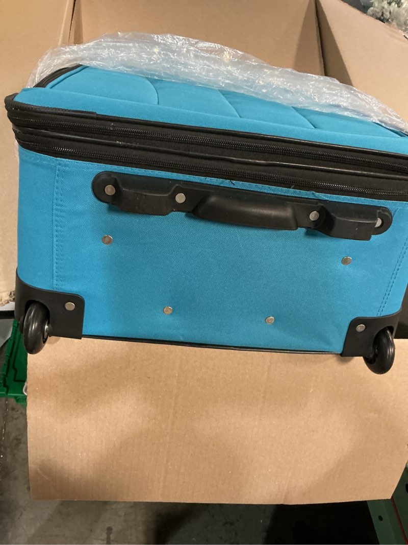 Condition photo showing As Is for Rockland Journey Softside Upright Luggage Set,Expandable, Turquoise, 4-Piece (14/19/24/28) 4-Piece Set (14/19/24/28) Turquoise
