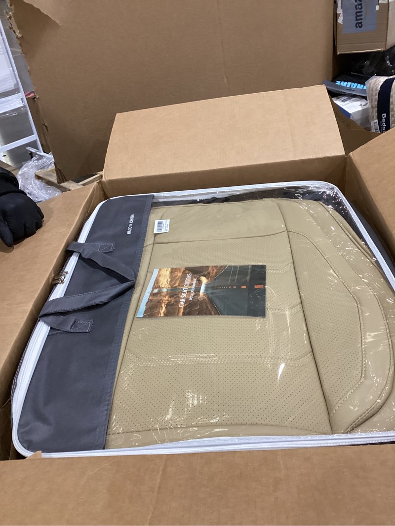 Condition photo showing Good Condition for Full Coverage Faux Leather Car Seat Covers Full Set,Automotive Seat Covers for Cars,SUVs Pick-up Truck, Car Seat Cushion, Beige Seat Covers for 5 Seats,Car Seat Protector Beige Full Set