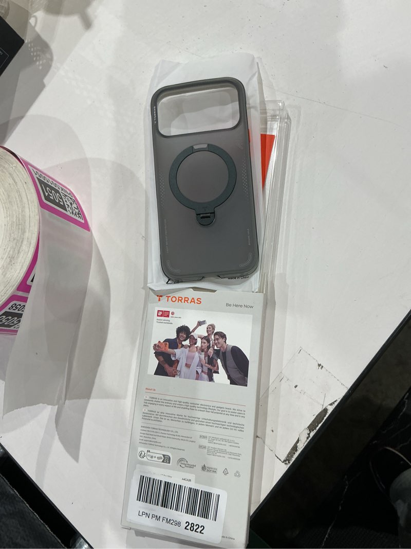 Condition photo showing Good Condition for torras 360 magnetic stand for iphone 17 pro case, [fit for magsafe] [rotatable ring kickstand] [4x mil-grade shockproof] slim phone cover, camera button, obsidian black, translucent, ostand o3 fitness c-obsidian black for iphone 17 pro