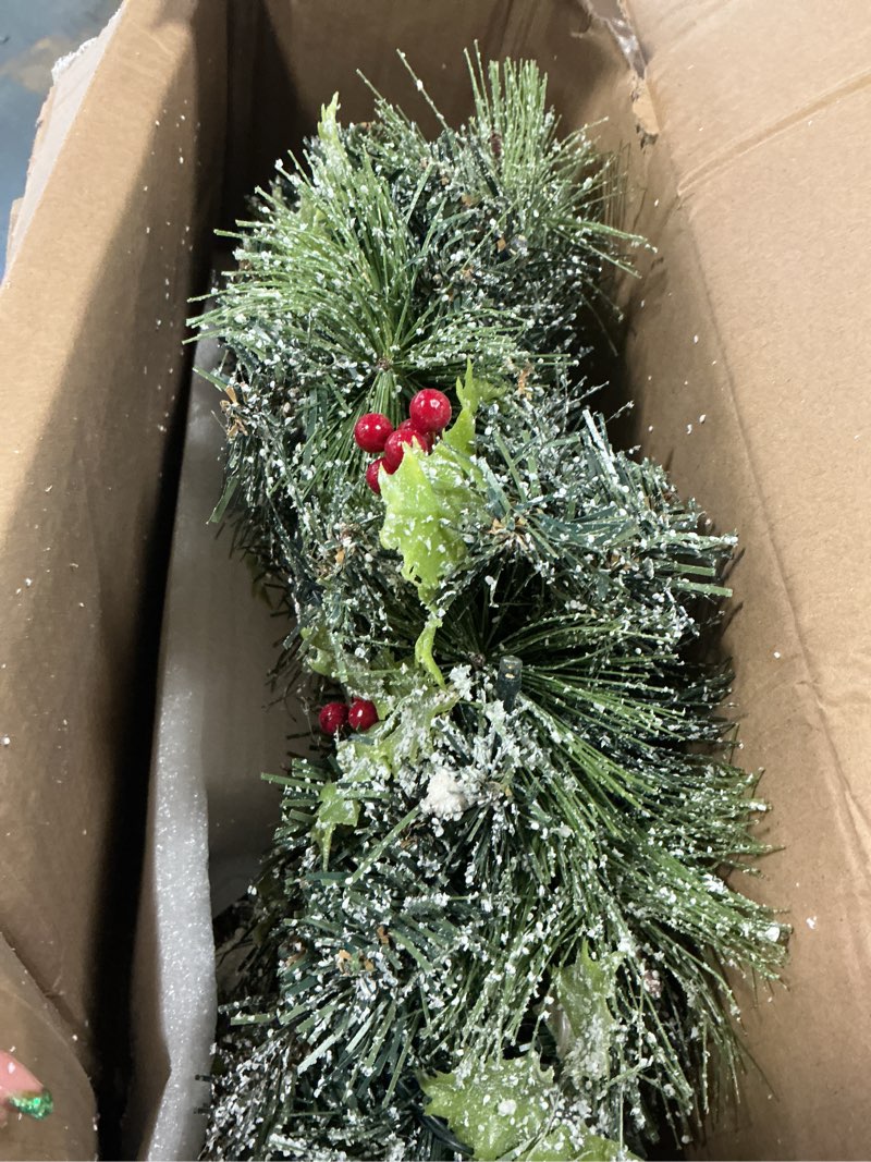 Condition photo showing Good Condition for Thomas Kinkade 'A Holiday Homecoming' Lighted Musical Wreath, Always in Bloom Collectible with Sculpted Village, LED Lights and 8 Holiday Songs