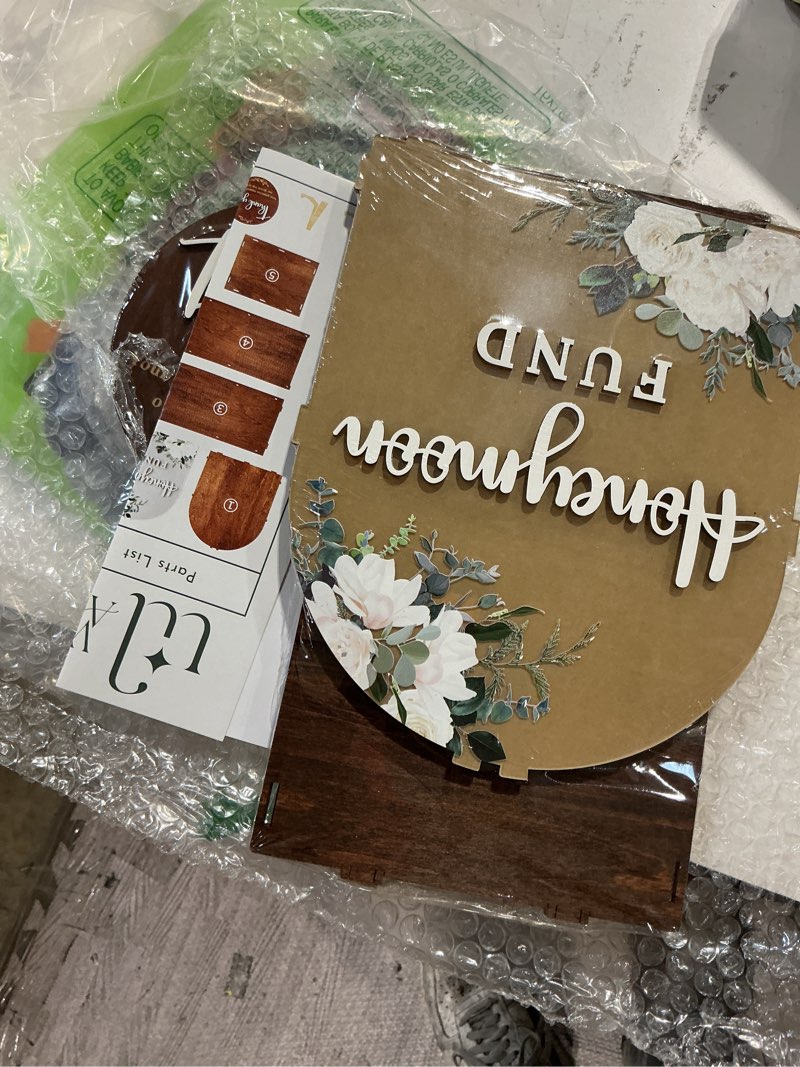 Condition photo showing New/Like New for woodamore honeymoon fund box wedding - wooden wedding gift card box, rustic marriage decor for reception, honey moon fund money boxes, birthday, graduation, baby shower and bridal showers brown