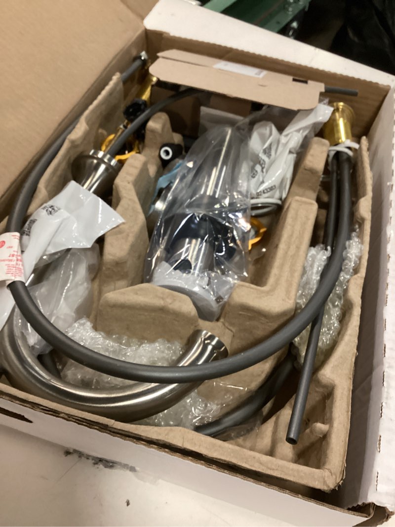 Condition photo showing Good Condition for delta saylor brushed nickel bathroom faucet 3 hole, 8 inch widespread bathroom sink faucet for vanity, metal push-pop drain assembly, stainless 3535-ssmpu-dst