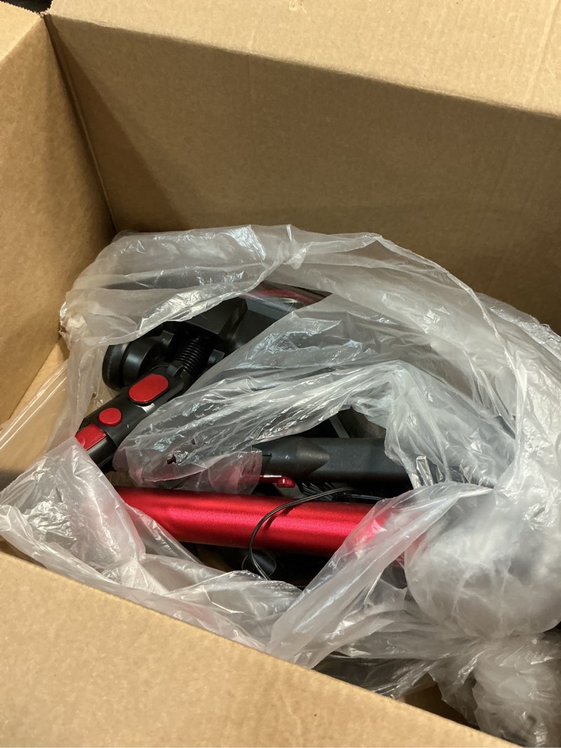 Condition photo showing As Is for cordless stick vacuum cleaner, 40kpa powerful suction vacuum cleaner with led headlight, detachable battery, 8-in-1 lightweight handheld vacuums for pet hair carpet and hardwood floor, red
