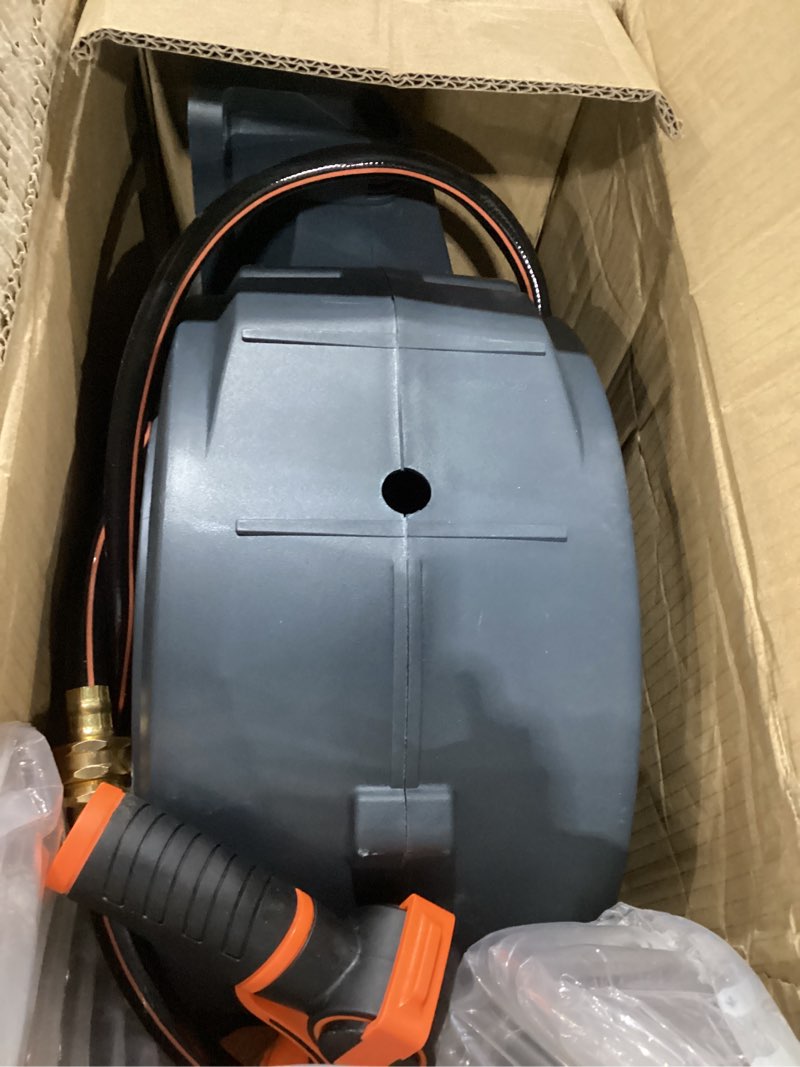 Condition photo showing Good Condition for giraffe tools hose reel 1/2‘’ 78 ft, heavy duty retractable garden hose reel with any length lock, slow return system, wall mounted and 180 deg swivel bracket 1/ 2"78 ft