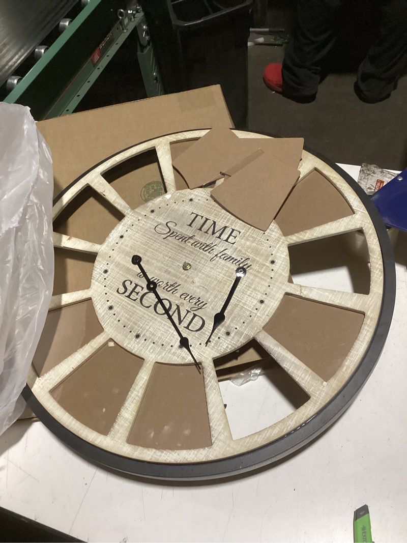 Condition photo showing As Is for AS IS. Time Spent with Family is Worth Every Second Clocks 15 Inch, Family Quote Saying Wooden Decorative Battery Operated Silent Round Arabic Numbers Clock for Bathroom Kitchen Living Room Bedroom