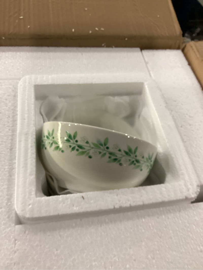 Condition photo showing New/Like New for 12 Pcs Vintage Green Floral Ceramic Dinnerware Set Service for 4 Elegant Green Plates Bowls Set for Kitchen Daily Use Christmas Party, Microwave Dishwasher Safe
