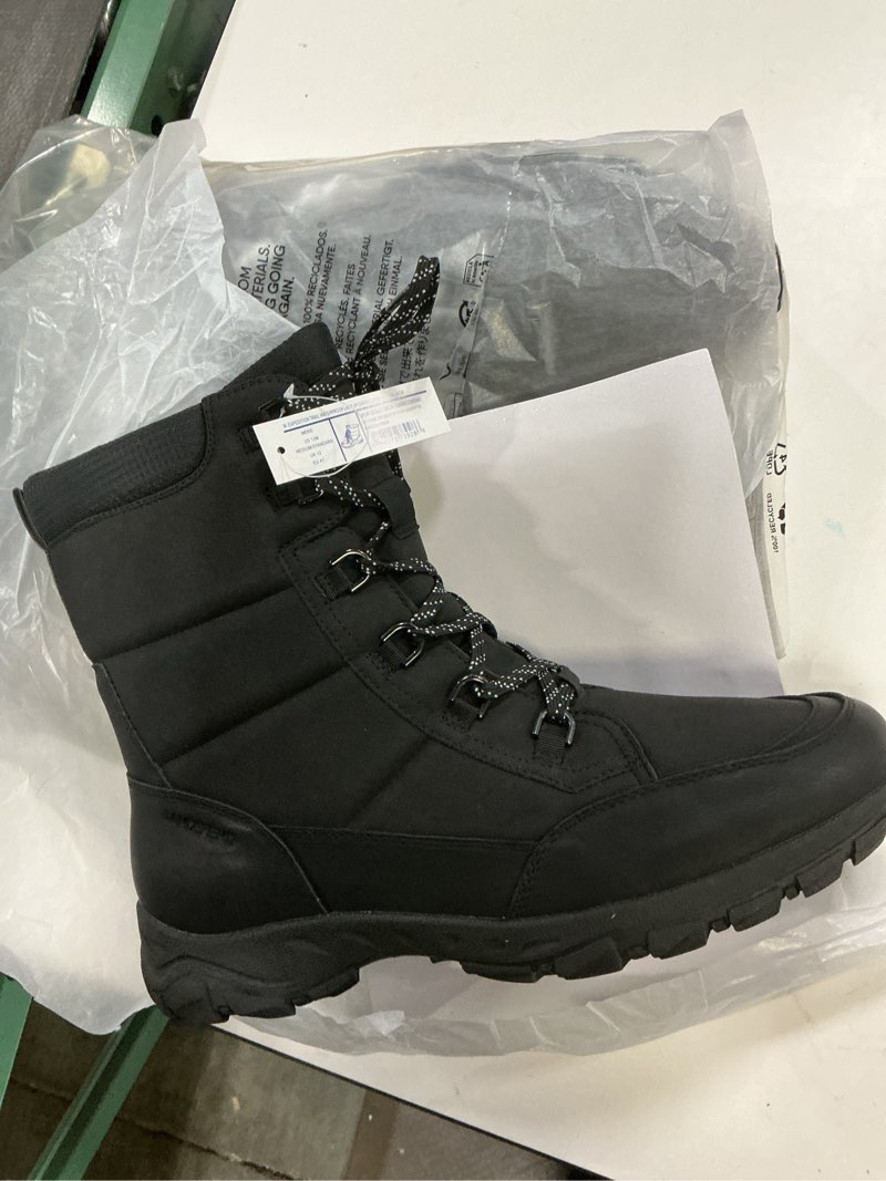 Condition photo showing New/Like New for lands' end expedition insulated winter boots for men, lace up or slip on waterproof mens snow boots, medium or wide width men's shoes size 8 to 13, black, brown, green or grey 13 black max