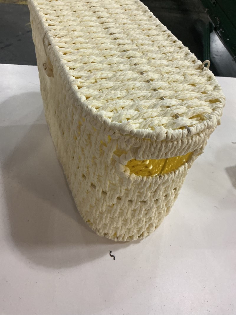 Condition photo showing Good Condition for coeusy toilet paper storage basket with lid, paper rope toilet paper holder for up to 6 mega rolls, wicker basket for bathroom accessories organizer, boho hand woven rattan decorative decor, white