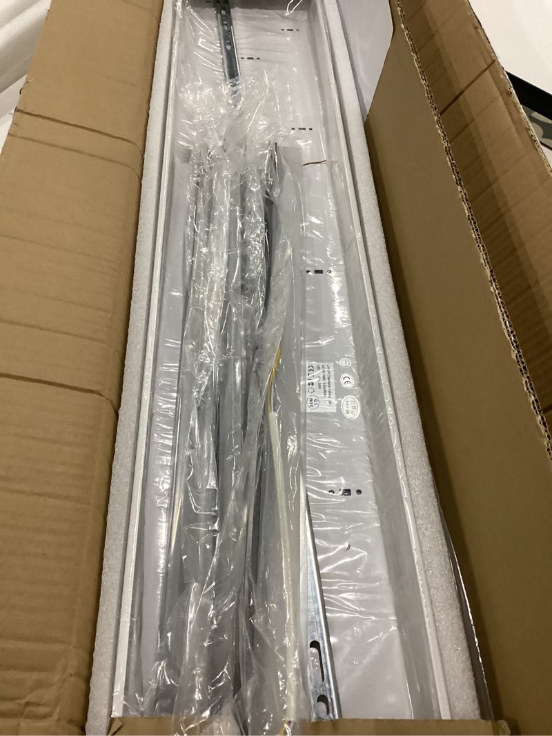 Condition photo showing New/Like New for jaymp 15 lights linear modern ceiling light 43.3 inch dimmable led chandelier semi flush mount light fixture for dining room kitchen island living room white+black b 15 lights