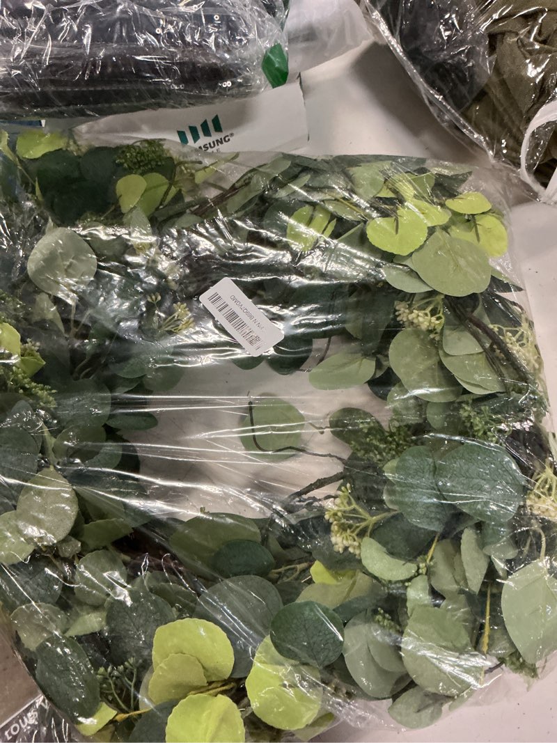 Condition photo showing Good Condition for 24 inch spring wreath for front door, spring eucalyptus wreath for grapevine farmhouse with silk printing dollar leaves wreaths for festival celebration front door wall window home décor green