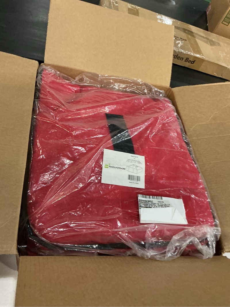 Condition photo showing New/Like New for delivery tek 16.5 x 18 x 6.5 inch insulated pizza bag, 1 durable delivery bag - holds (2) 16" or (3) 14" pizza boxes, red polyester cater bag, extra-large flap, machine washable 3-18" or 4-16"