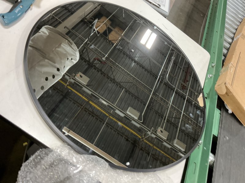 Condition photo showing Good Condition for bathroom mirror for wall, 24 inch round mirror, matte black metal framed circle vanity mirror for bathroom bedroom living room entryway, anti-rust, tempered glass, hanging or leaning round 24"l x 24"w matte black