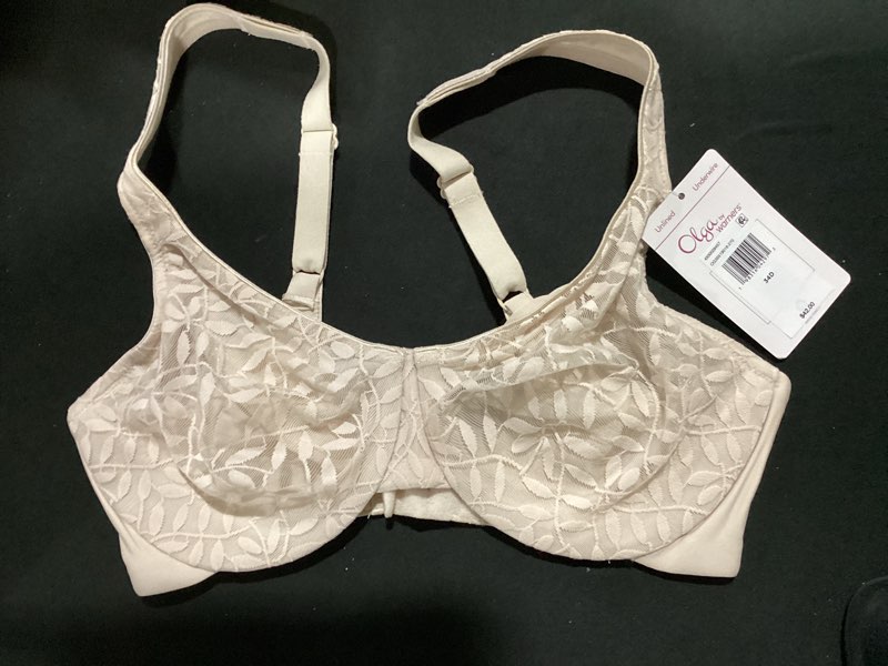 Condition photo showing New/Like New for olga women's sheer leaves minimizer bra 34d butterscotch