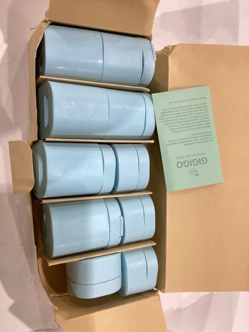 Condition photo showing New/Like New for gigigo magnetic travel containers pale cyan set, 8-pack leakproof refillable cosmetic capsules (0.68/1.69/3.04 fl oz) for toiletries, travel size jars with lids & labels for skincare, creams, lotion