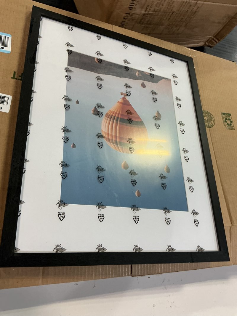 Condition photo showing Good Condition for 16x20 picture frame with 11x14 mat, display photo 11x14 with mat or 16 x 20 without mat, wall hanging large 16 by 20 poster frame with plexiglass, black
