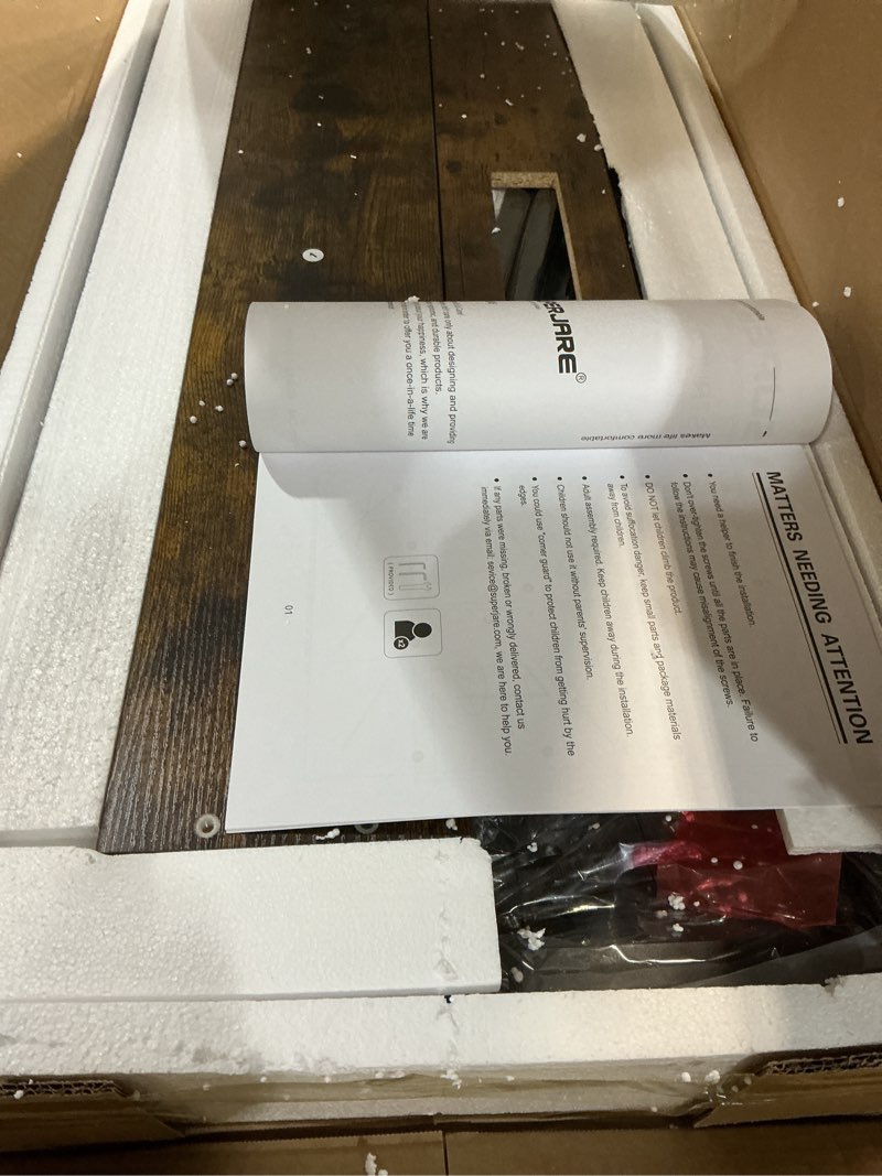 Condition photo showing New/Like New for superjare bakers rack with power outlets, microwave stand, 31.5 x 16.5 inch larger desktop, kitchen storage rack with adjustable middle shelf, 6 s-shaped hooks, coffee bar stand, rustic brown 31.5 inch rustic brown