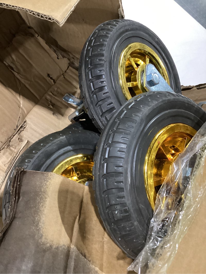 Condition photo showing As Is for 4 Pcs 8 Inch Caster Wheels, Swivel Rubber Plate Caster with Top Plate and Screws, 3000Lbs Load Heavy Duty Casters with 2 Brake Wheels for Furniture Transport, Industrial Transport