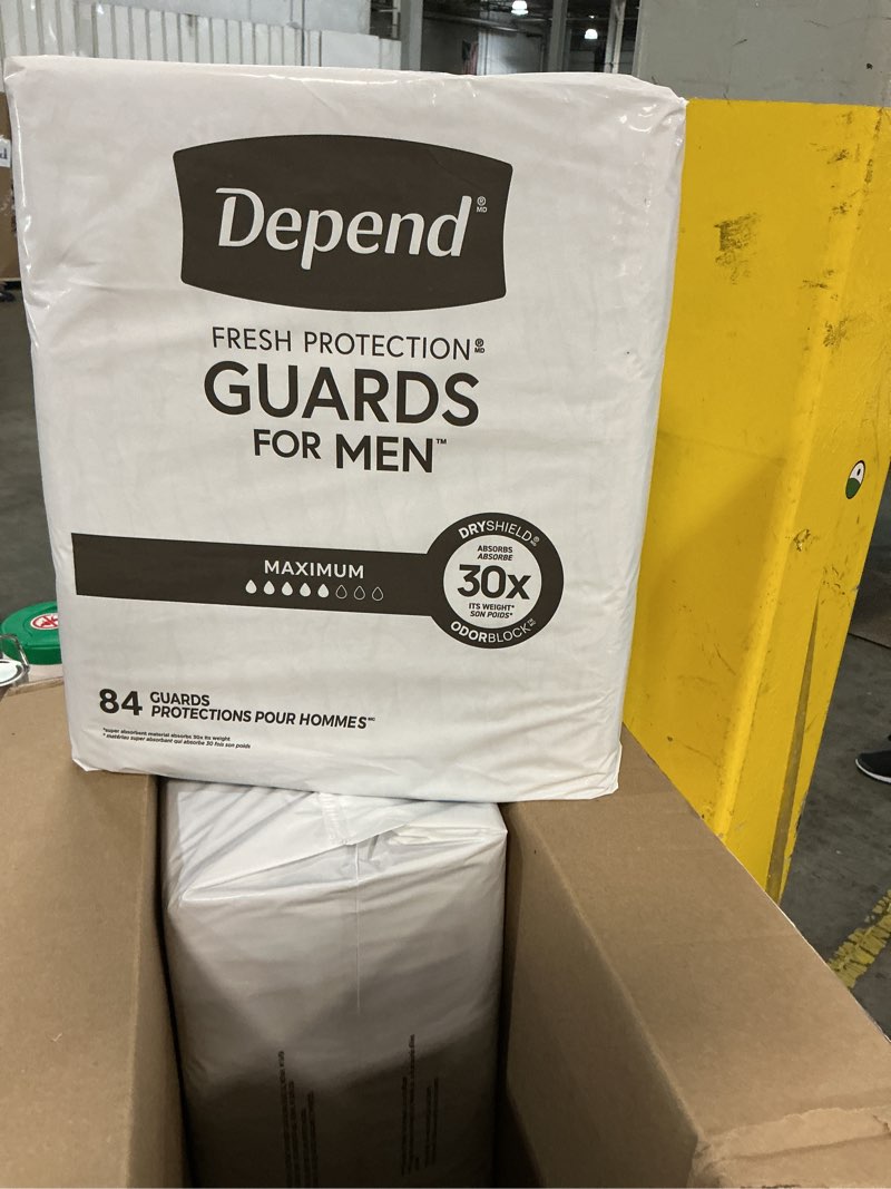 Condition photo showing New/Like New for depend guards incontinence pads for men, maximum absorbency, 168 count (2 packs of 84), packaging may vary
