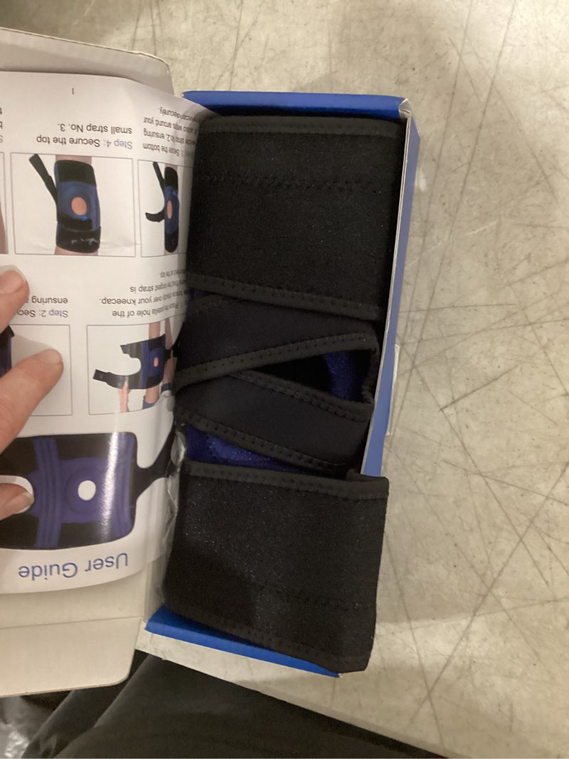 Condition photo showing Good Condition for abyon knee brace for men & women meniscus tear, acl, arthritis, knee support with triple side stabilizers and adjustable 360° wraparound strap for maximum knee pain support and fast recovery - please check how to size video x-large black-blue