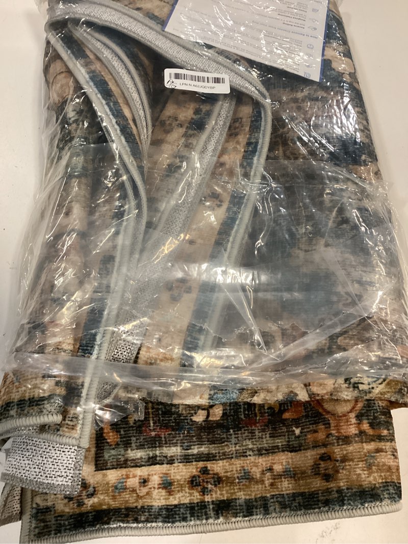Condition photo showing Good Condition for GarveeHome 5x7 Washable Vintage Living Room Area Rug: Vintage Machine Washable Area Rug for Living Room Indoor Large Non-Slip Bedroom Carpet Low Pile Stain Resistant Dining Room Carpet Blue&Brown Blue/Brown 5' x 7' (Rectangular)