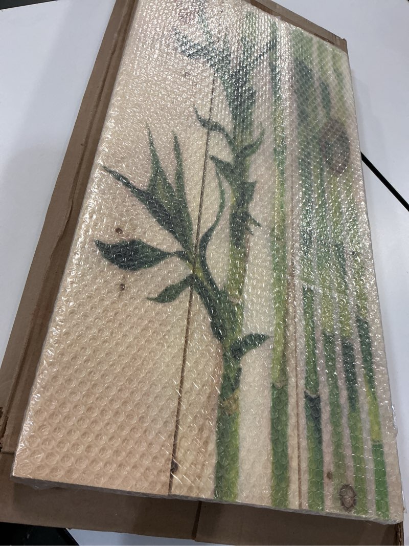 Condition photo showing New/Like New for Bamboo Branches In The Forest Iii Tropical Wood Wall Decor, Green Wood Wall Art, Large Floral Wood Wall Panels Printed On Natural Pine Wood Art