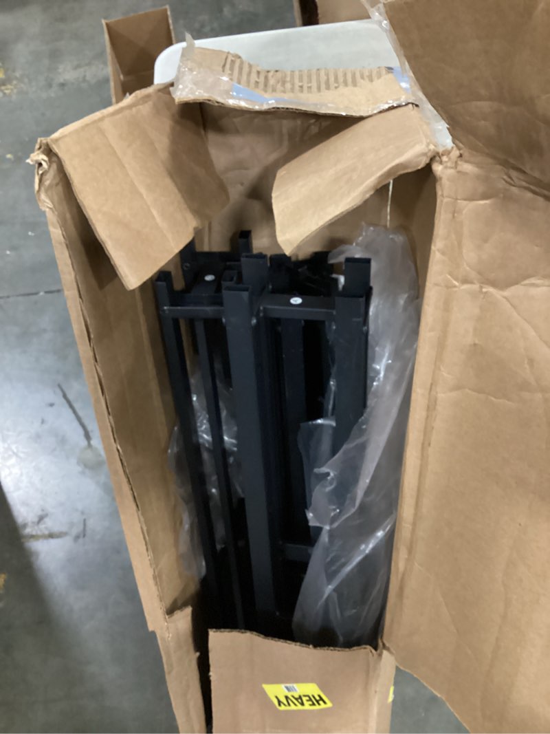 Condition photo showing As Is for size and brand unknown metal  bed frame with,heavy duty sturdy mattress foundation,easy assembly,, black