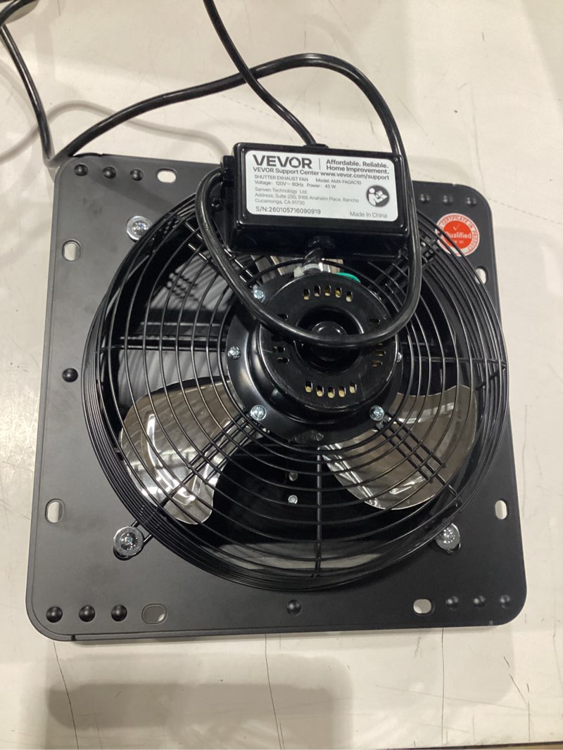 Condition photo showing Good Condition for **untested** vevor 10'' exhaust fan, wall mounted attic fan with variable speed controller, 900 cfm, automatic shutter, ventilation and cooling, black 10 inch fan w/ speed controller