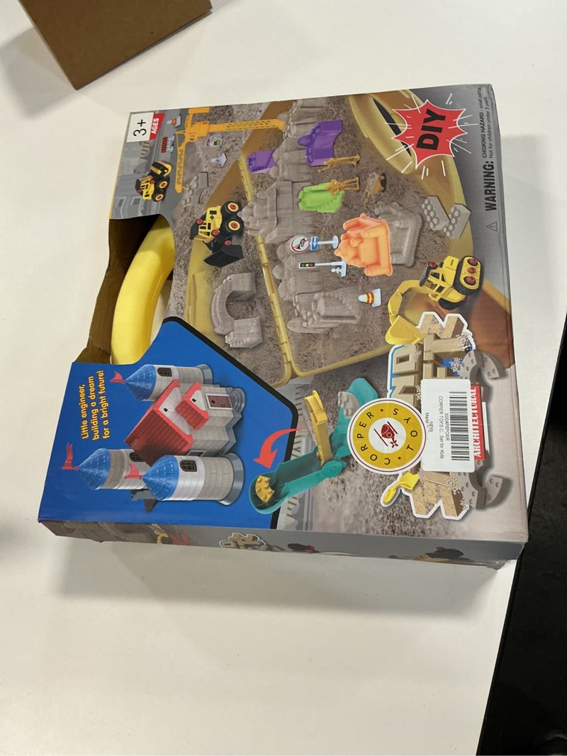Condition photo showing New/Like New for CORPER TOYS Sand Castle Building Kit with Carrying Case, DIY Take Apart Truck, Castle Molds, Crane, Tools, Road Signs, Mini Figures Construction Sensory Sand Bulk Toys for Kids 3+