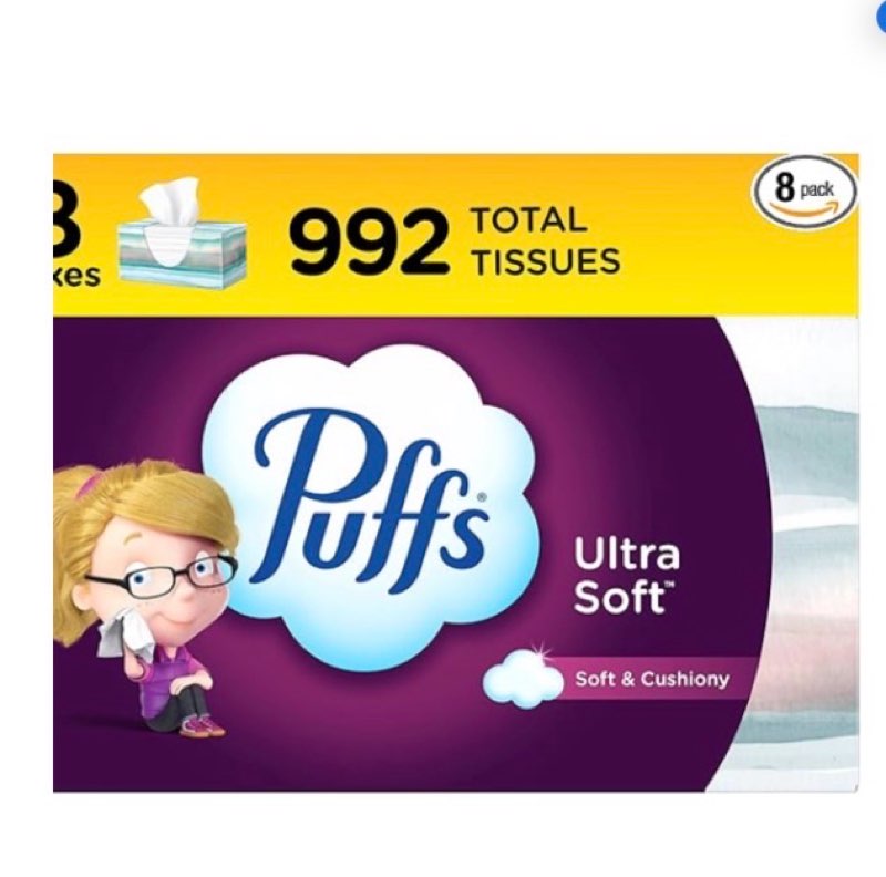  Puffs Ultra Soft Non-Lotion Facial Tissue, 8 Family Boxes, 124 Facial Tissues per Box