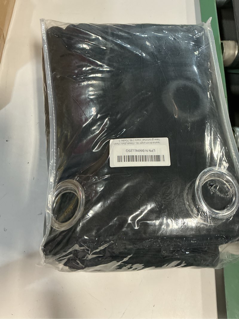 Condition photo showing New/Like New for yakamok 84 inch length 100% blackout curtains for bedroom, 2 thick layers thermal insulated grommet total blackout drapes with black liner for living room (70wx84l,black, 2 panels) 70"w x 84"l (pack of 2) black