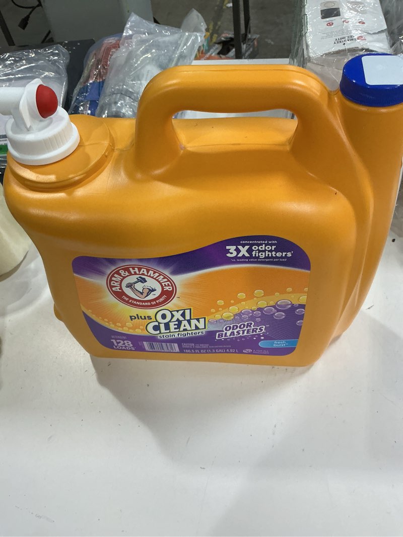 Condition photo showing New/Like New for ARM & HAMMER Plus OxiClean Odor Blasters Fresh Burst, 128 Loads Liquid Laundry Detergent, 166.5 Fl oz Fresh Burst 166.5 Fl Oz (Pack of 1)