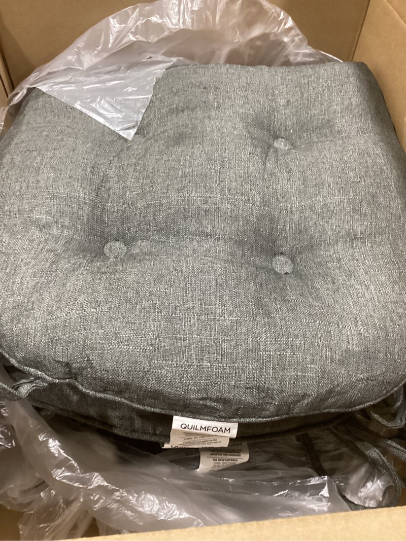 Condition photo showing Good Condition for Quilmfoam 16.5"x15.5" Kitchen Chair Cushions Set of 4 for Dining Chair, Soft Tufted Non-Slip Memory Foam Seat Cushion with Ties for Indoor Kitchen Dining Furniture, Dark Grey Dark Grey 4 Count (Pack of 1)